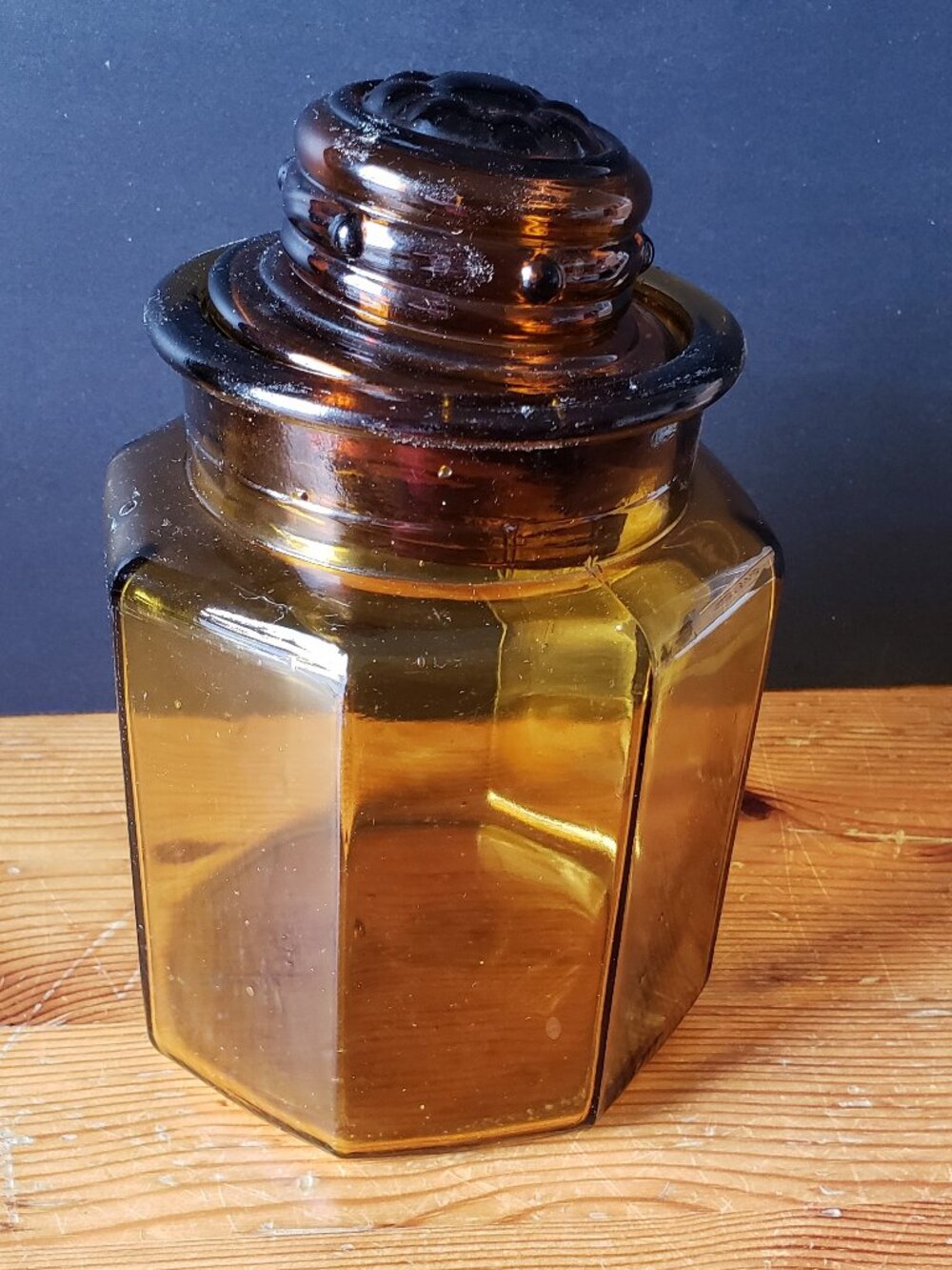 Vintage Amber Apothecary Jar 7" high 20th century great decor
